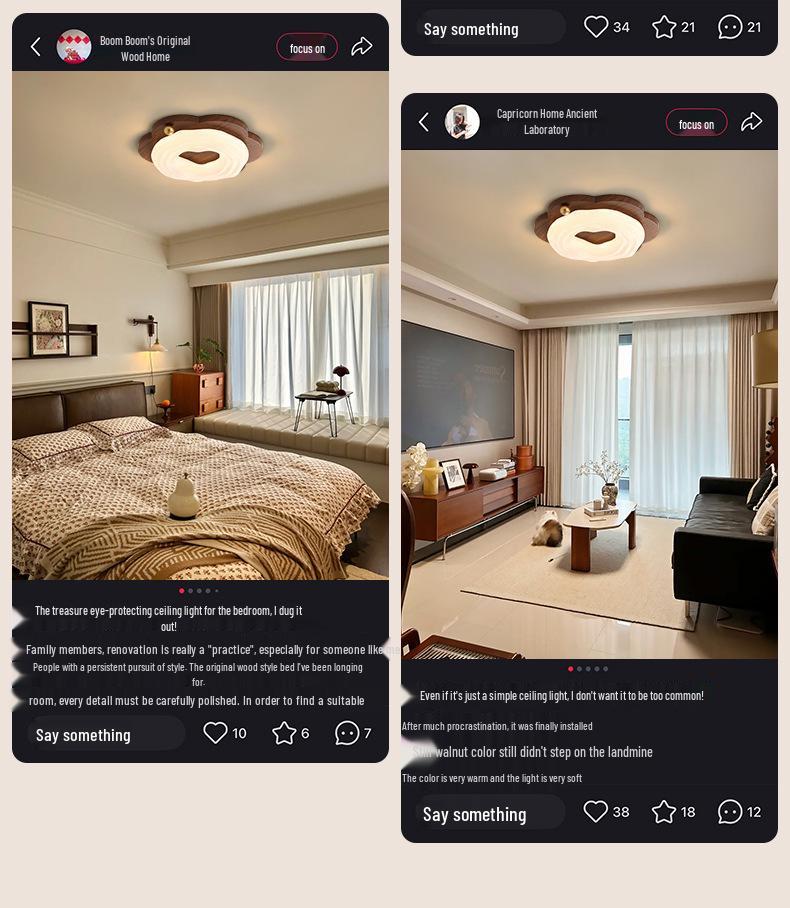 Chinese-Style Walnut Bedroom Ceiling Light: Smart Pumpkin Design, Super Bright, Eye-Protecting Fixture