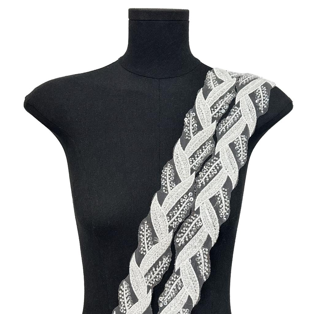 Broderie Mașină Plasă Mărgele Alb-Negru Paiete Frunze Broderie Dantelă Handmade Accesorii DIY Decorative Accesorii Îmbrăcăminte