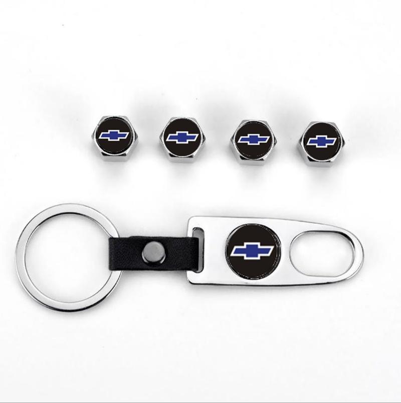 Elegant Zinc Alloy Car Wheel Tire Valve Dust Caps With Chevrolet Emblem Keychain