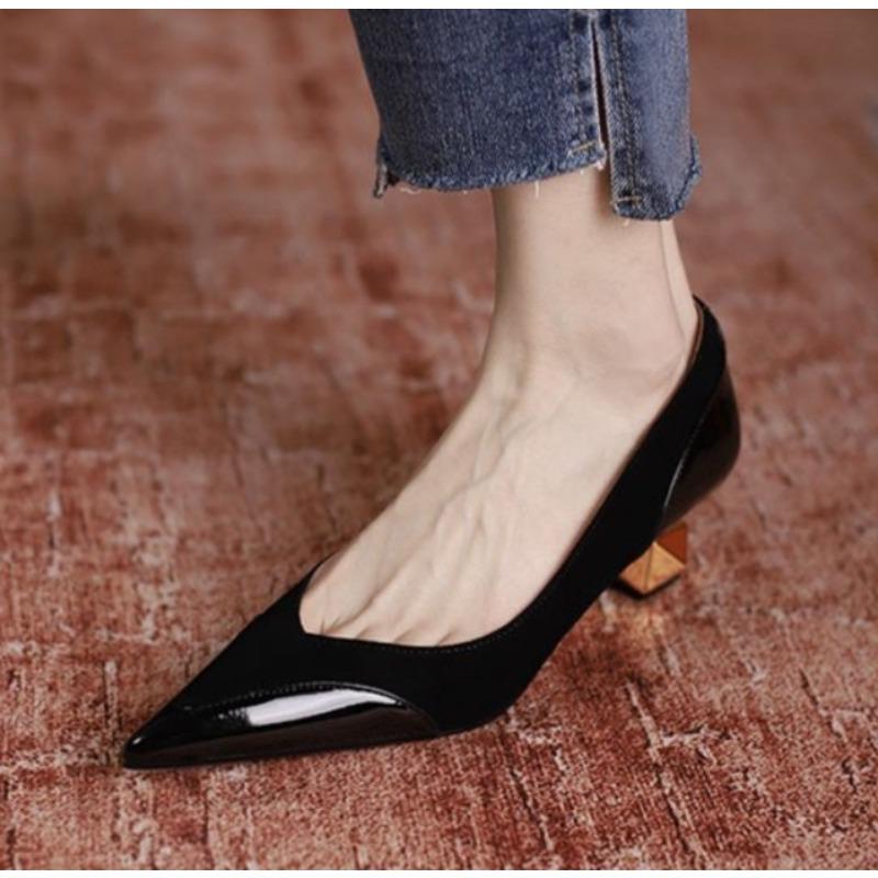 Fashion New Style Luxury Women's Fashion Mid Heel Special-shaped Heels Pointed Shallow Single Shoes Lady Leisure Comfortable Work Shoes
