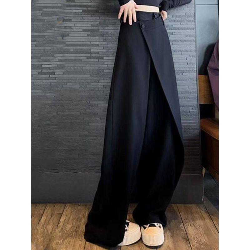 

and American Cross-Border Fashion Irregular Patchwork Suit Pants for Women, Spring and Autumn Design, High Street Casual Straight-Leg Trousers, Trendy Black L (Recommended 55-60kg)