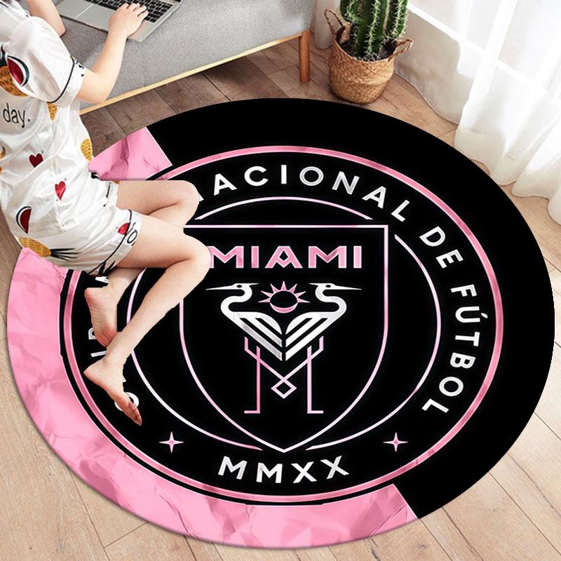 Inter Miami CF Round Area Rug,Carpet Rug for Living Room Bedroom Sofa Playroom Decor,Non-slip Floor Mat
