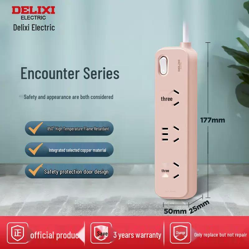 Delixi Multi-Function Extension Cord Power Strip for Home/Dorm with Multi-Socket Converter