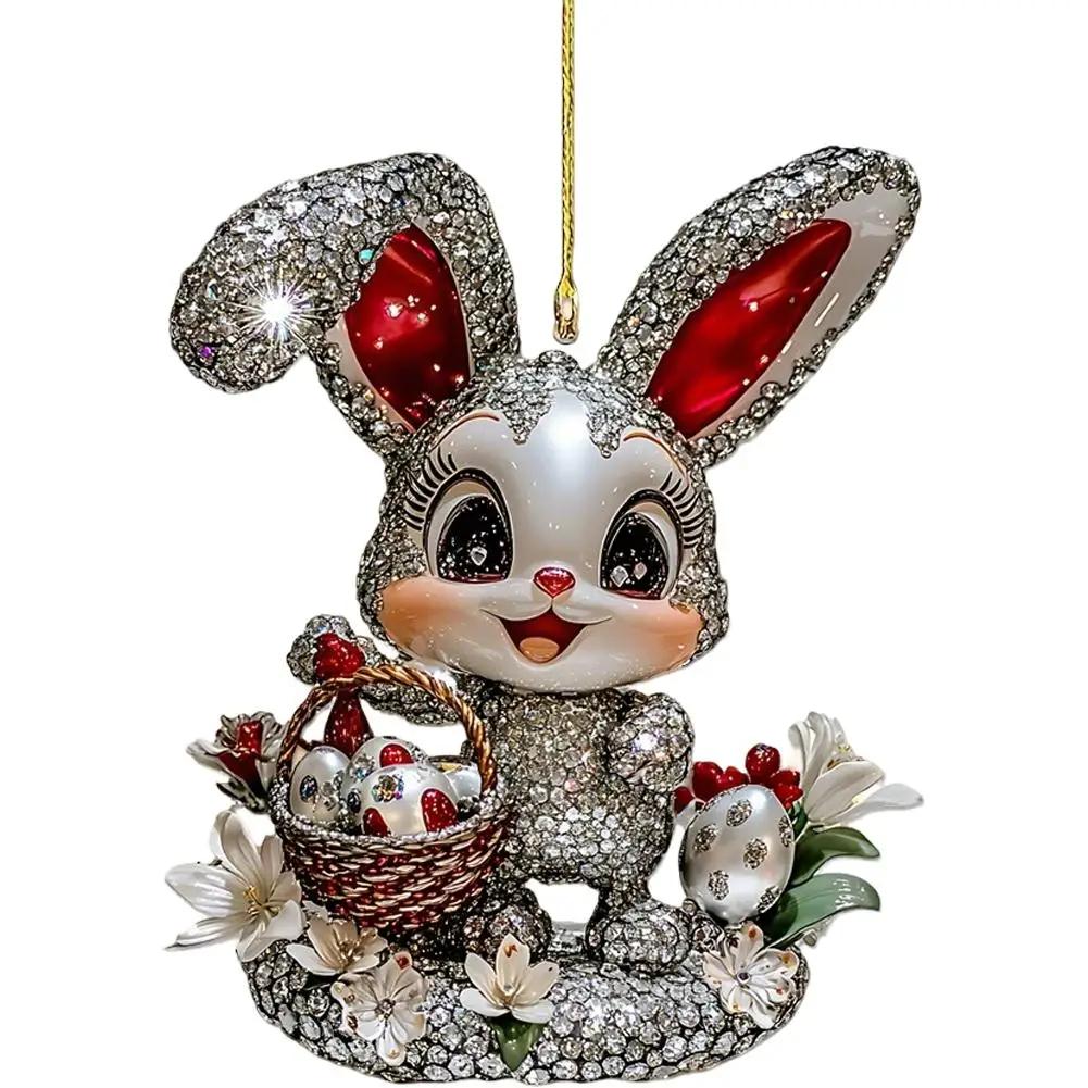 2D Плоский Кролик Акриловый Подвеска Милый Пасхальный Кролик Брелок Подвеска Декор Аксессуар Праздничный Креативный Украшение Зеркало Автомобиль Задний G3P9