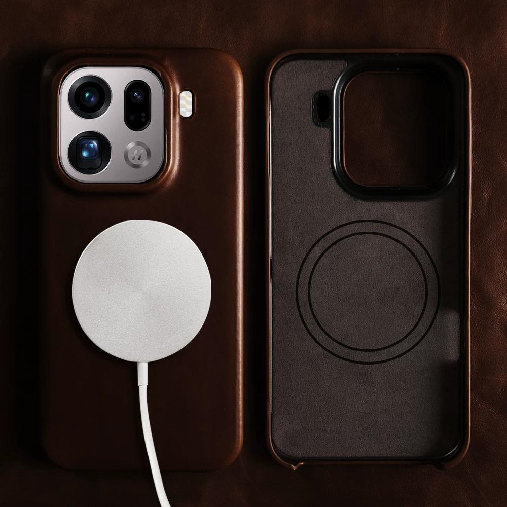 Genuine Leather Waxed Oil Texture Case for OPPO Find X9 Pro X8 Ultra X8S X8 Pro Trendy Style Vintage Cowhide Magnetic Full Coverage Cover