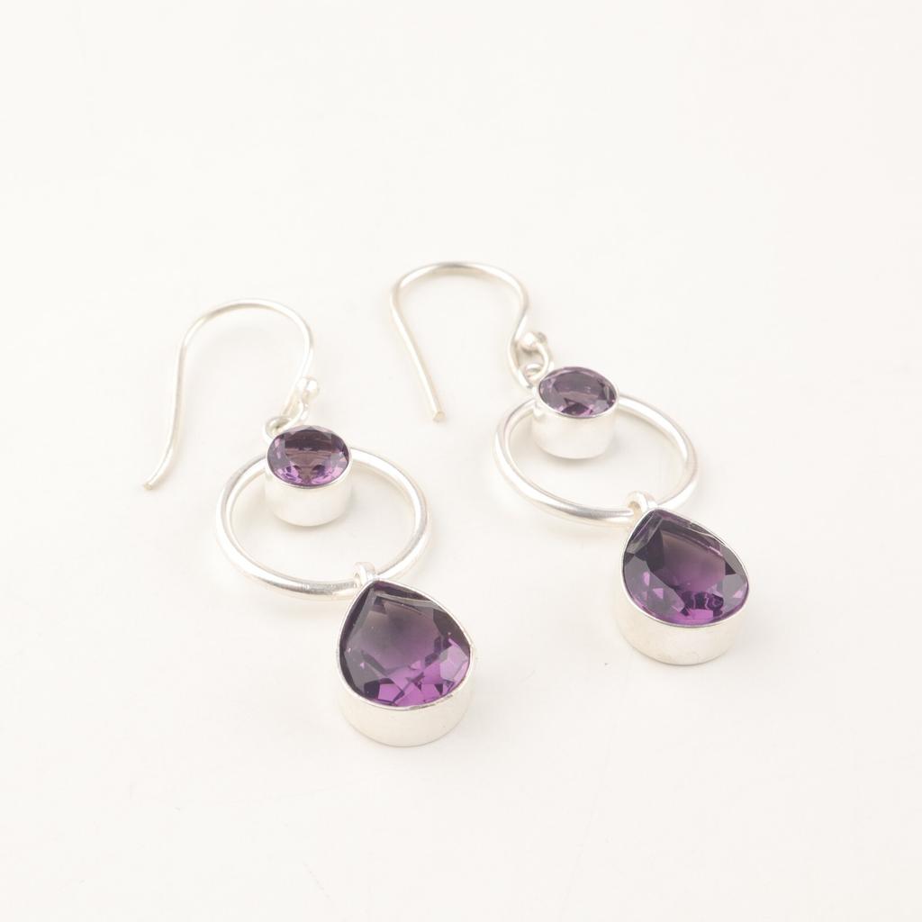 Natürlicher Amethyst Edelstein 925 Sterling Silber Schmuck Handgefertigte Ohrringe 2,0" EE-140-5