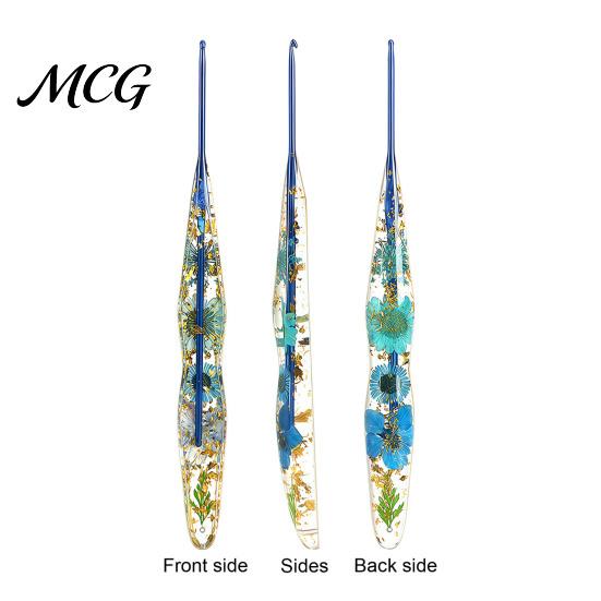 Artistic Crochet Hook Resin for Beginners, Crocheting Lovers, 2.0mm-8.0mm Ergonomic Gift Set with Long Floral Handle Blankets, Dolls, Shawls,