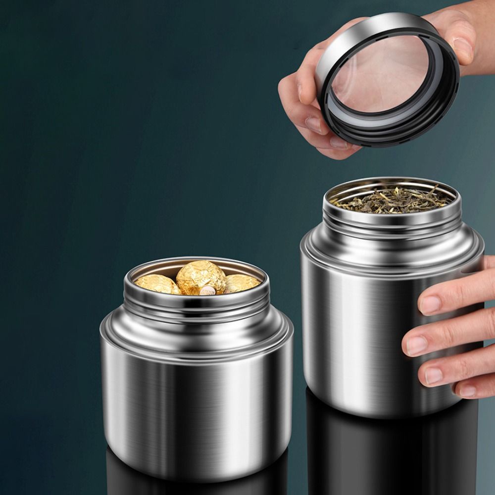 Airtight Stainless Steel Tea Canister Seal Lid Tea Storage Jar Coffee Bean Storage Canister Grain