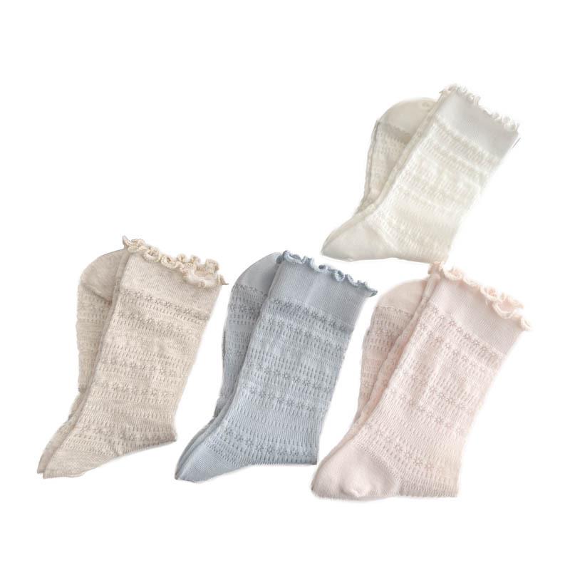 Ballet-Style Lace Mid-Calf Cotton Socks for Women - Trendy Korean/Japanese Design, Hollow Breathable, Perfect for Spring and Autumn