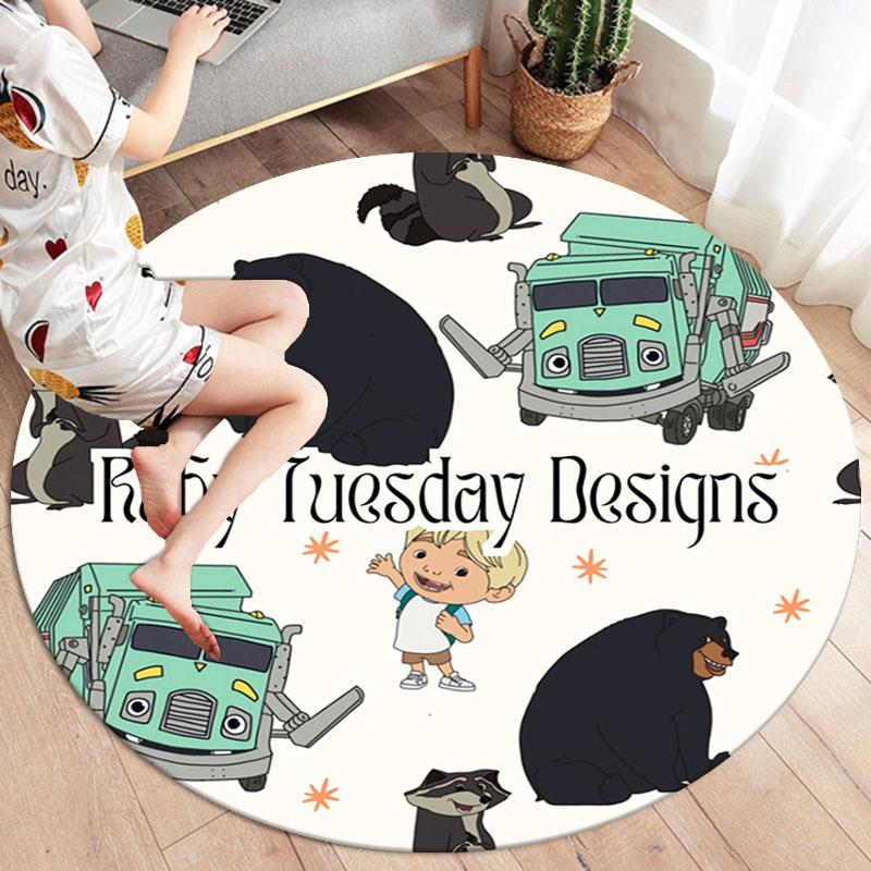 Trash Truck Round Area Rug,Carpet Rug for Living Room Bedroom Sofa Playroom Decor,Non-slip Floor Mat