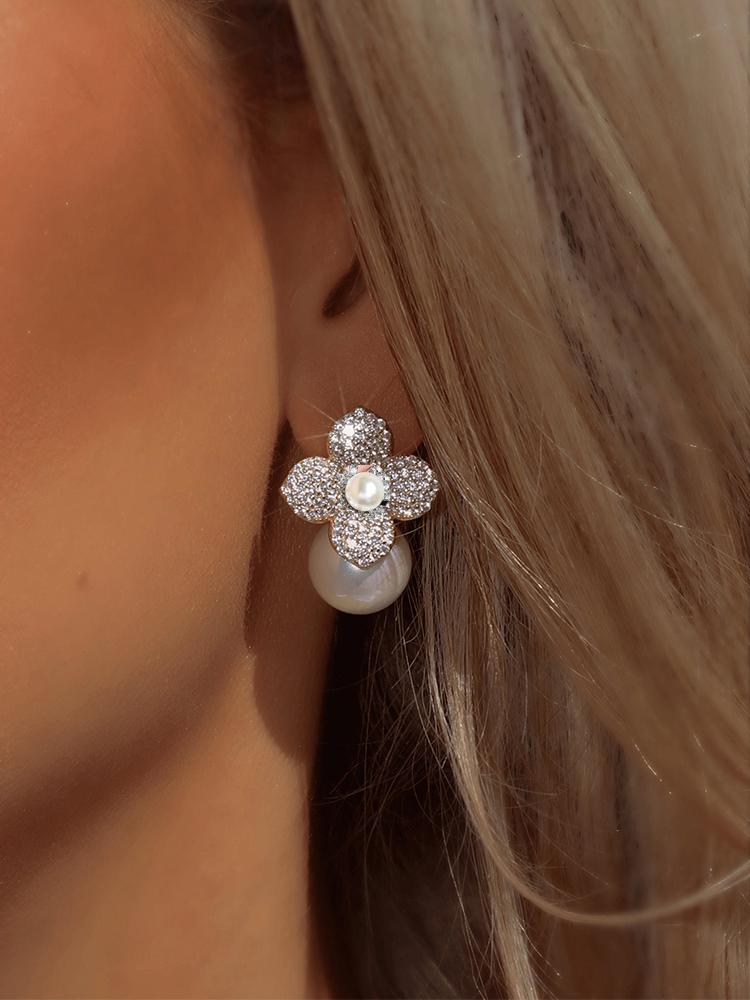 ZAKOL Elegant Micro Paved Zirconia Imitation Zircon Dangle Earrings for Women Sliver Gold Color Bride Wedding Accessories