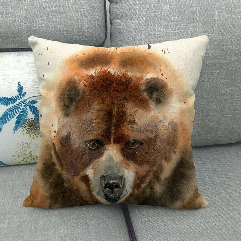 Bear Tiger Lion Fox Wolf Animal Patterns Digital Printing Short Plush Pillow Covers For Car Sofa Office Cushion Cover Home Goods