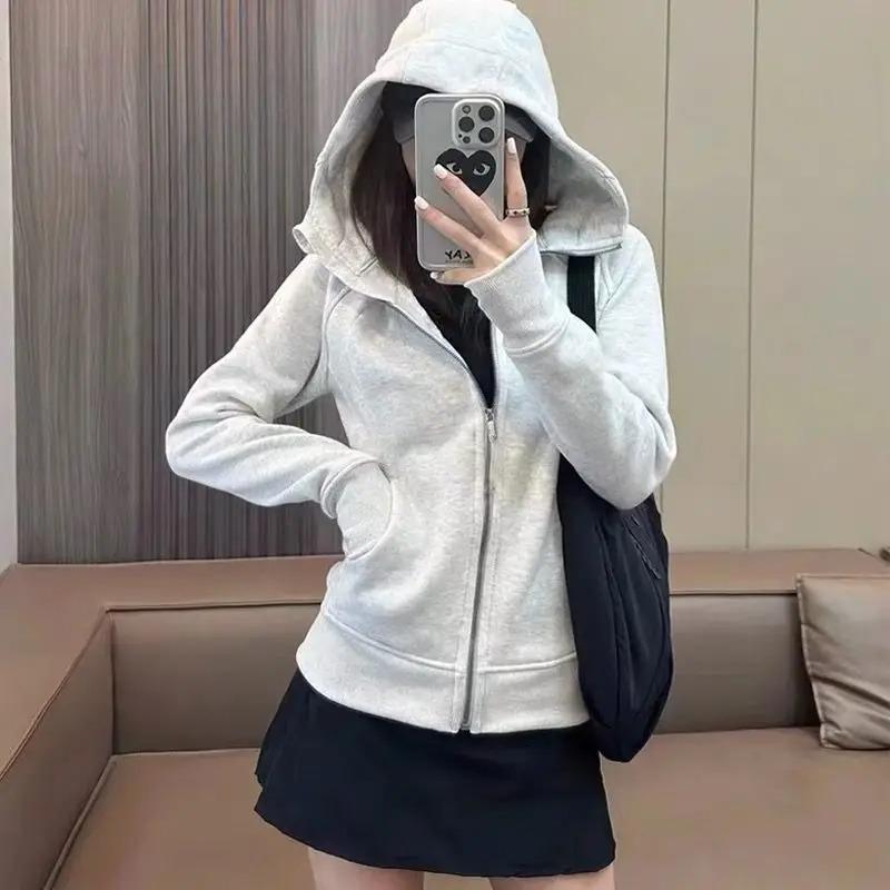 Streetwear Black Hoodie Coat Women's Clothing Hooded Zipper Slim Fit Y2k Jackets Casual Fashion Sweatshirts Ropa Mujer