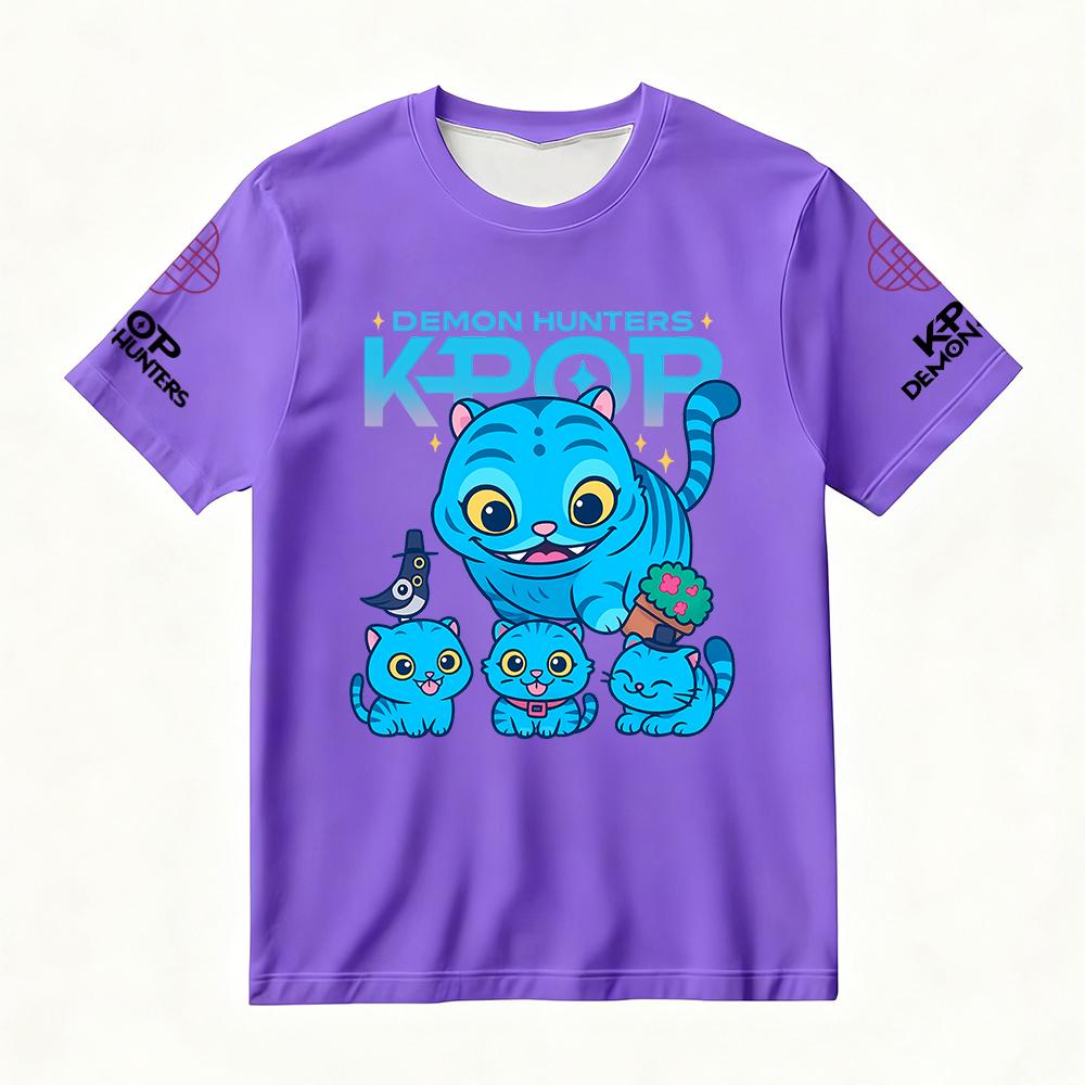 Summer Women's T-Shirt with KPop Demon Hunters Cute Cat Print Trendy Streetwear for Casual Daily & Festival Versatile Looks Y2k