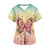 V-Neck Short Sleeve Nursing Scrub Top Women Fashionable Casual Workwear With 3D Print Design Slim Fit 2025 Collection