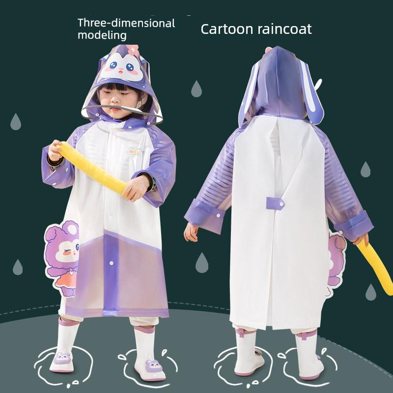 Children's Raincoat for Girls, Full-Body Waterproof, Boys' Backpack-Friendly, Suitable for Kindergarten Kids, Cartoon Design, Lightweight Rain Poncho