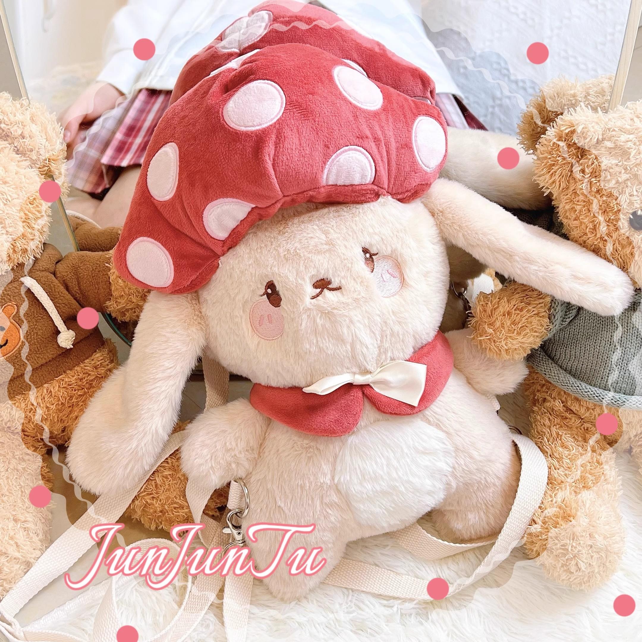 

JIAERDI Sweet Cute Mushroom Rabbit Backpack Women Plush Cartoon Embroidery Crossbody Bag Ladies Zipper Lolita Mochilas Mujer New 32x32cm красный