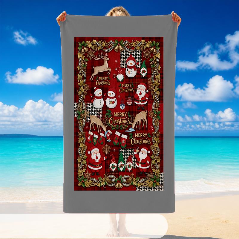 Christmas Printed Beach Towel Soft Quick Dry For Indoor Outdoor Home Use Holiday Gift