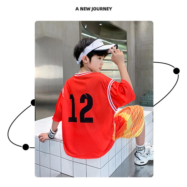Boys' summer basketball suit set new 2026 medium and large children's summer short sleeved quick drying sports football suit