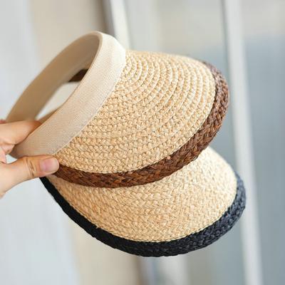 Color Matching Edge~ Beach Travel Sunscreen Headband Cap Casual Versatile Raffia Empty Top Hat Summer