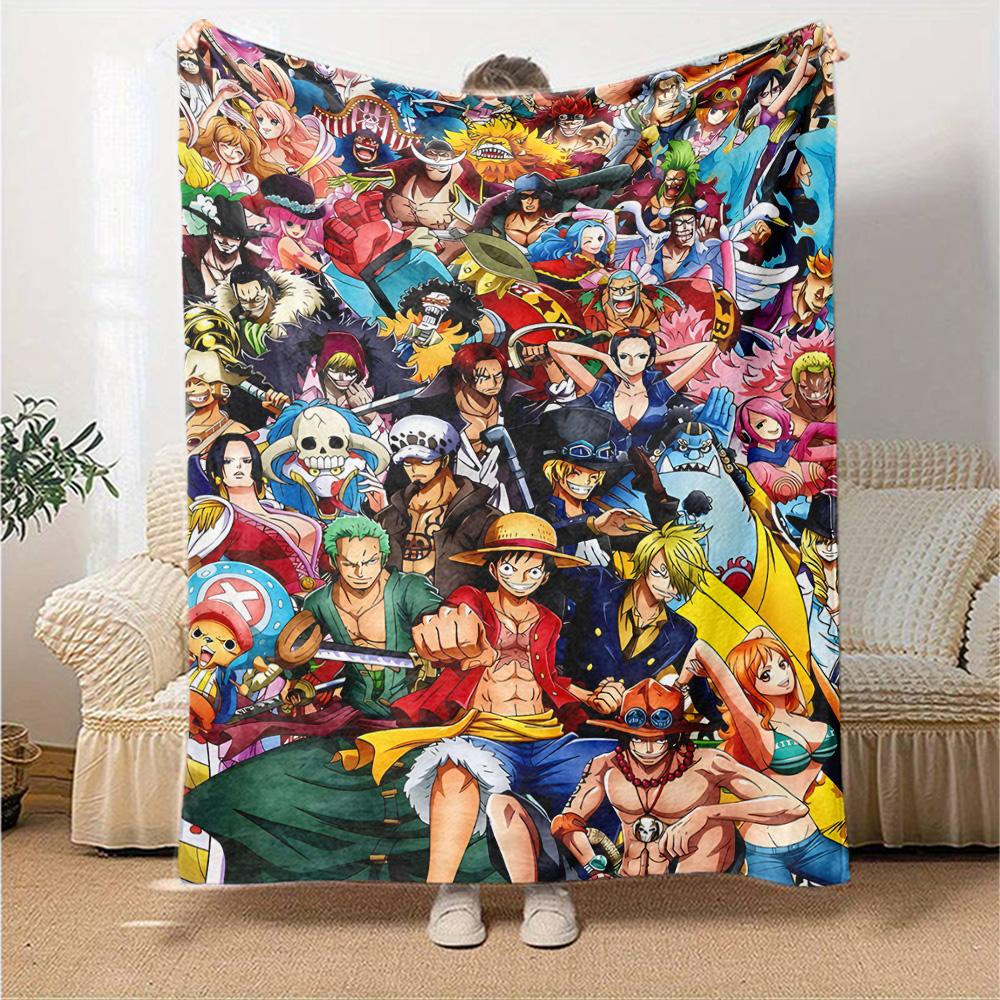 One Piece Characters Collage Flannel Blanket Super Soft Warm Cozy Blanket For Sofa Bed Office Travel Allseason Home Decor Gift