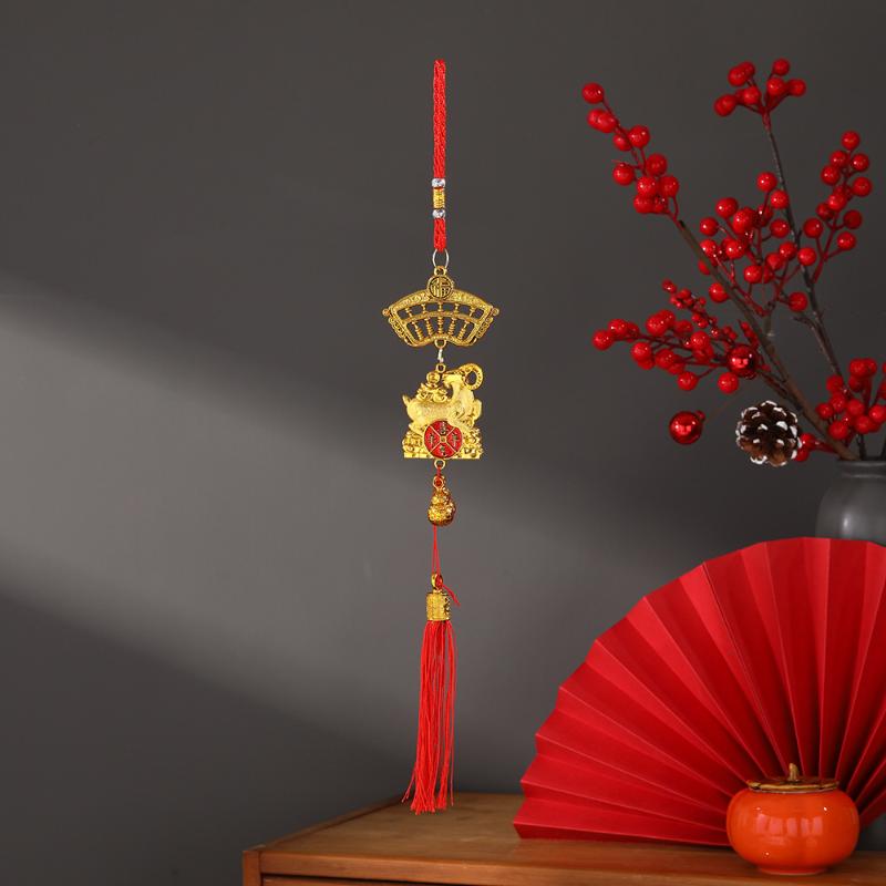 2027 Chinese New Year Goat Hanging Ornaments Gold Lucky Design Red Tassels Spring Festival Home Wall Decor