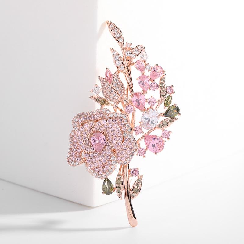 Women Wedding Flower Brooch Crystal Rhinestones Zircon Pin Clothing Accessories