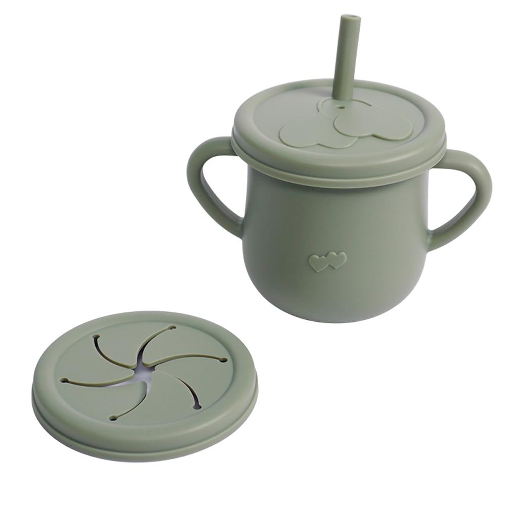 Silicone Baby Straw Cup - Cute Training Sippy Cup with Handles, Straws, Lids - Reusable Snack Cups Feeding Supplies for Toddlers