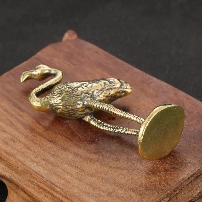 Statuietă Flamingo din Alamă Ornament pentru Birou Antichitate Figurine Animale din Cupru Pur Figurine Accesorii Decorațiuni Casă Colecție