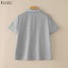 ZANZEA Women Stripe Splice Turn Down Collar Short Sleeve Blouse