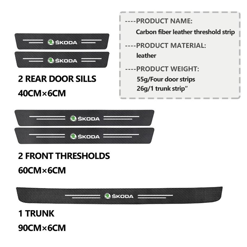 LOLL4 For Skoda Car Logo Carbon Fiber Leather Door Sill Anti-Scratch Decorative Sticker Accessories Kamiq MK3 Roomster Rapid Kodiaq