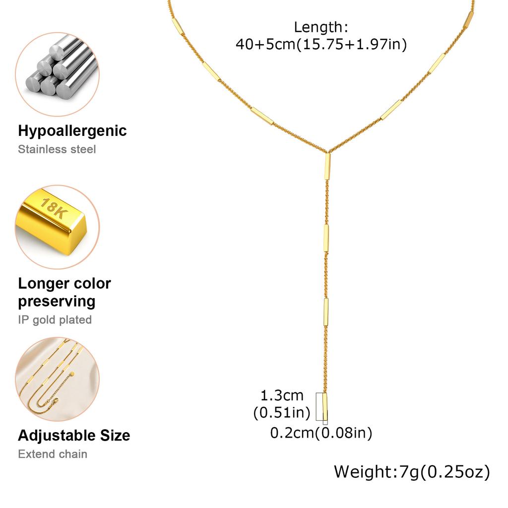 Elegant Long Chain Y Shape Necklace for Women Stainless Steel Rectangular Bar Drop  Necklaces Aesthetics Choker Jewelry Gift