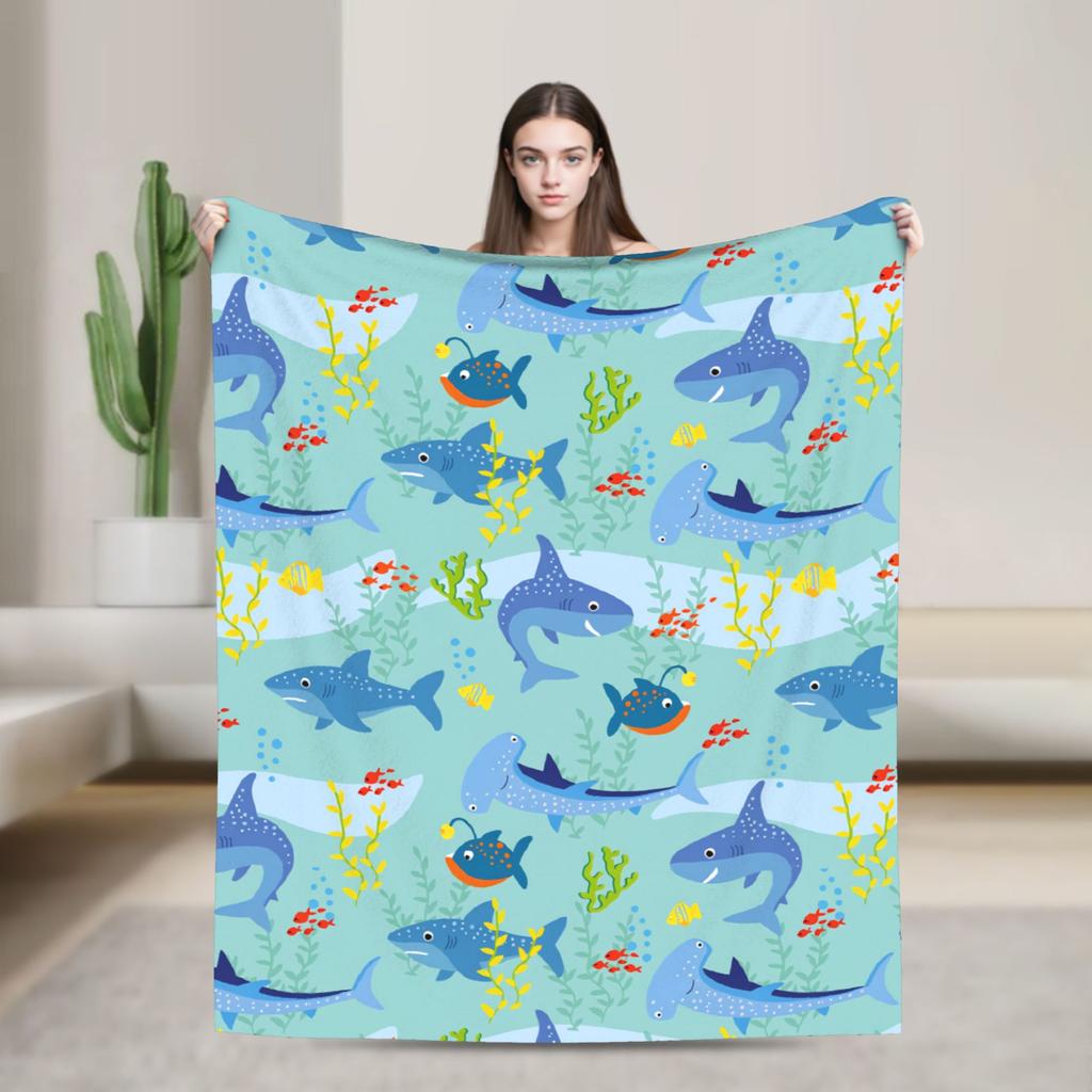 Cute Sharks Blanket Quality Warm  Bedding Throws Winter Travel Office Living Room Novelty Bedspread