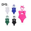 Women Monokini Padded Underwire Solid Color Halter One-Piece Bikini with Hollow Design Beach Vacation Swimwear