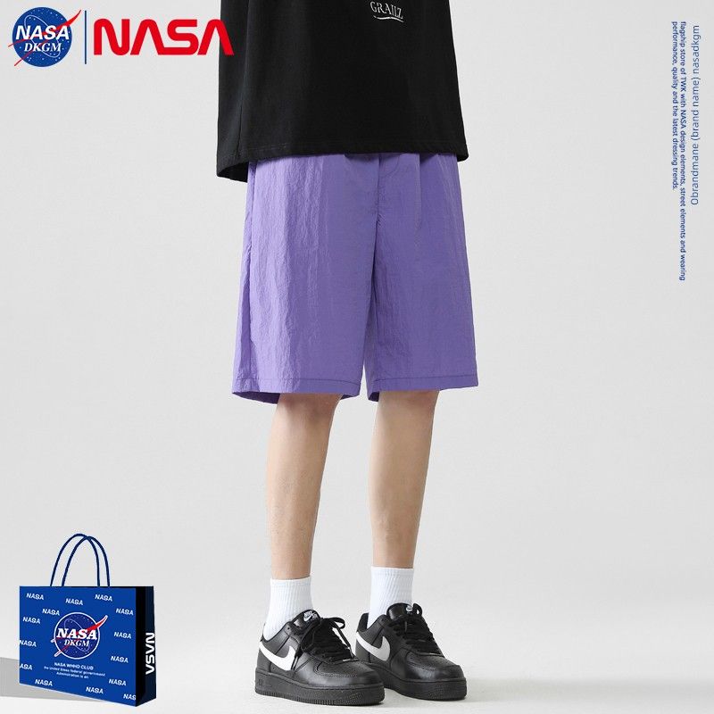 Nasa Dkgm American-Style Straight-Leg Ice Silk Shorts for Men, Summer Thin Trendy Brand Loose Quick-Dry Five-Point Pants