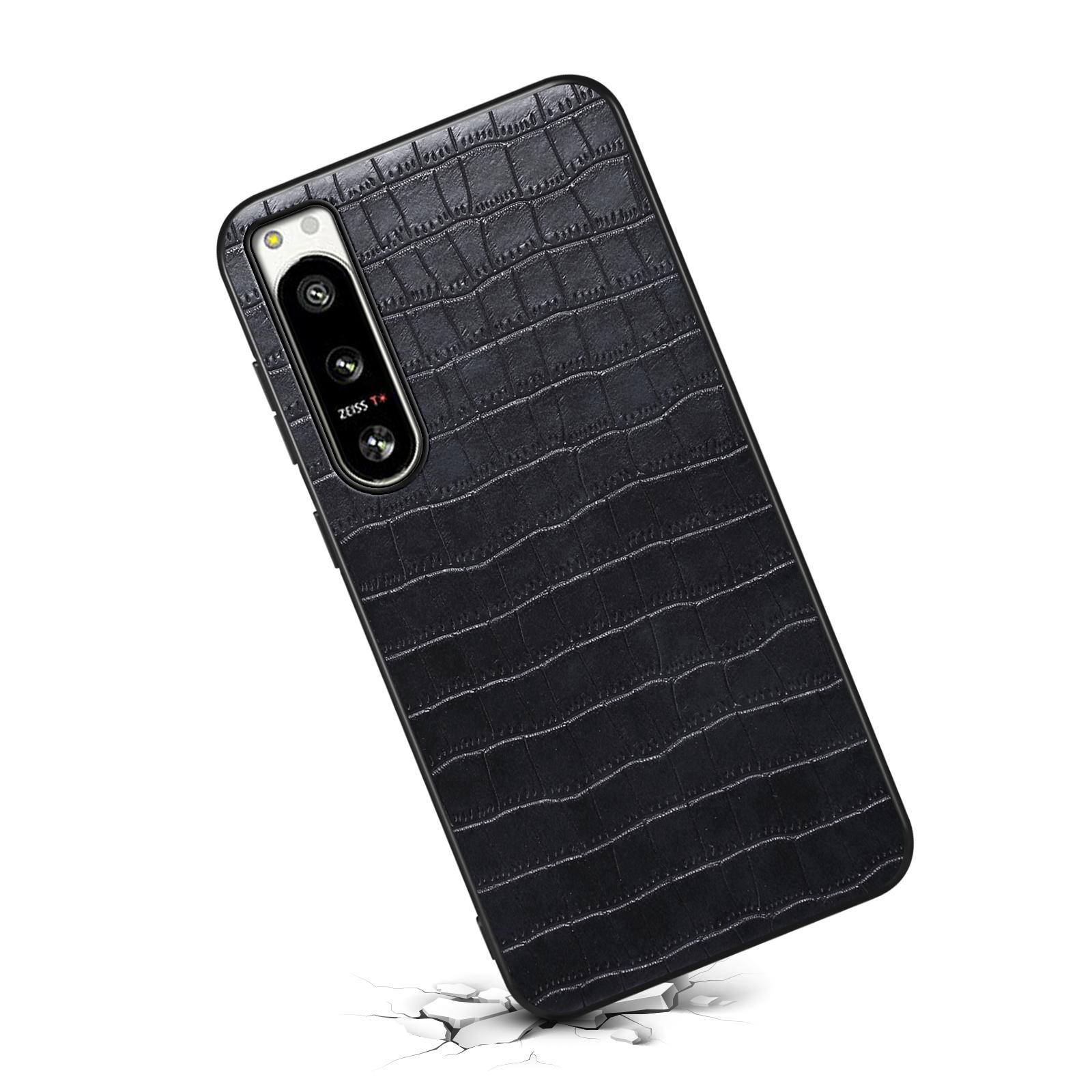 

For Sony Xperia 5 IV 5G Case Crocodile Texture Leather Anti-Scratch Back Cover Black