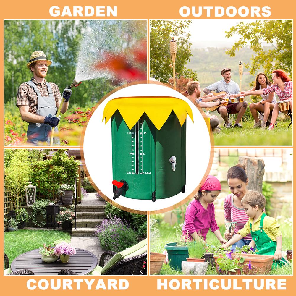 Collapsible Rain Barrel 52 Gallon/200L Portable Rain Barrel Water Tank PVC Rainwater Collection Barrel with 3 Spigots for Outdoo