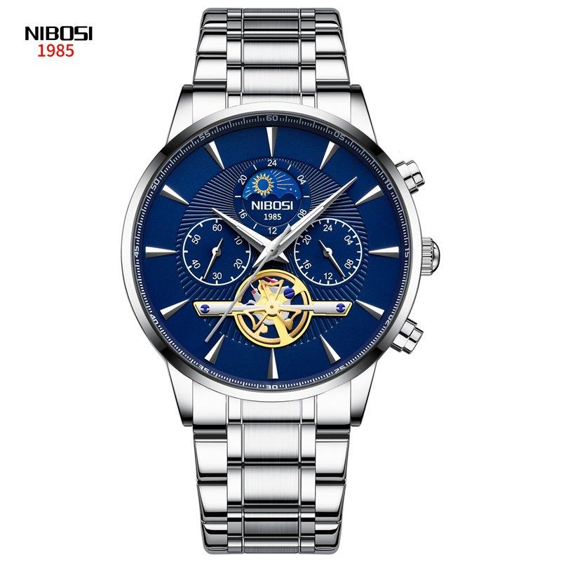 Business Quartz Watch Stainless Steel Belt Sun Moon Star Men S Moon Phase Watch