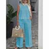 Damenanzüge Sommermode Ärmellose lockere Bluse Weitbeinige Hose Zweiteilige Sets für Damen Freizeitoutfits
