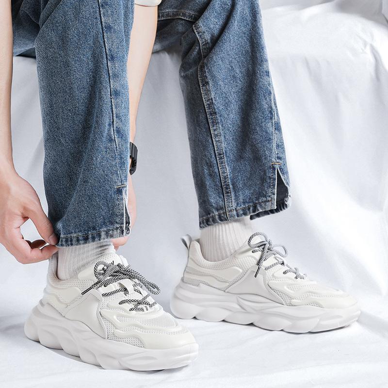 Men's shoes 2025 summer breathable mesh sports thick sole heightening samurai young dad white shoes 60158-P