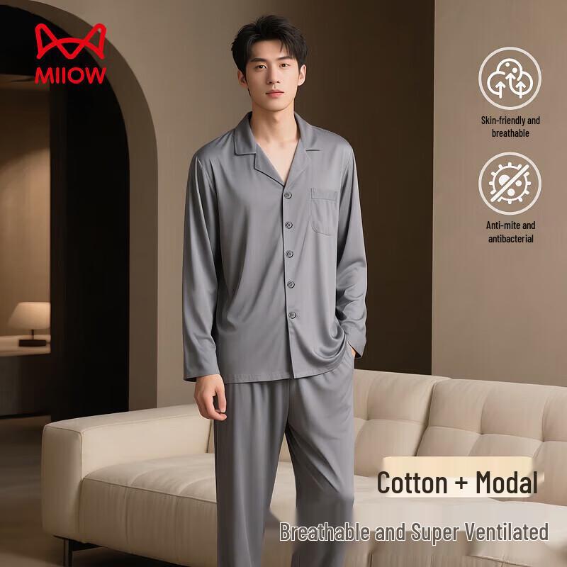 MIIOW Men's Modal Cotton Long Sleeve Pajama Set