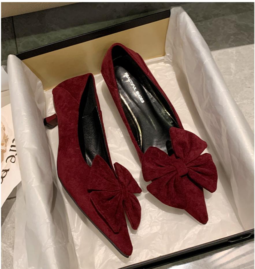 2025Spring Design Butterfly-knot Woman Pumps Pointed Toe Thin Heels Elegant Party Female Shoes Zapatos De Mujer