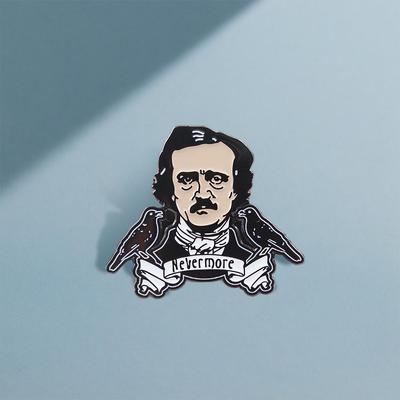 Edgar Allan Poe Raven Anime Brooch – Cute Metal Enamel Pin for Bookbag Decoration