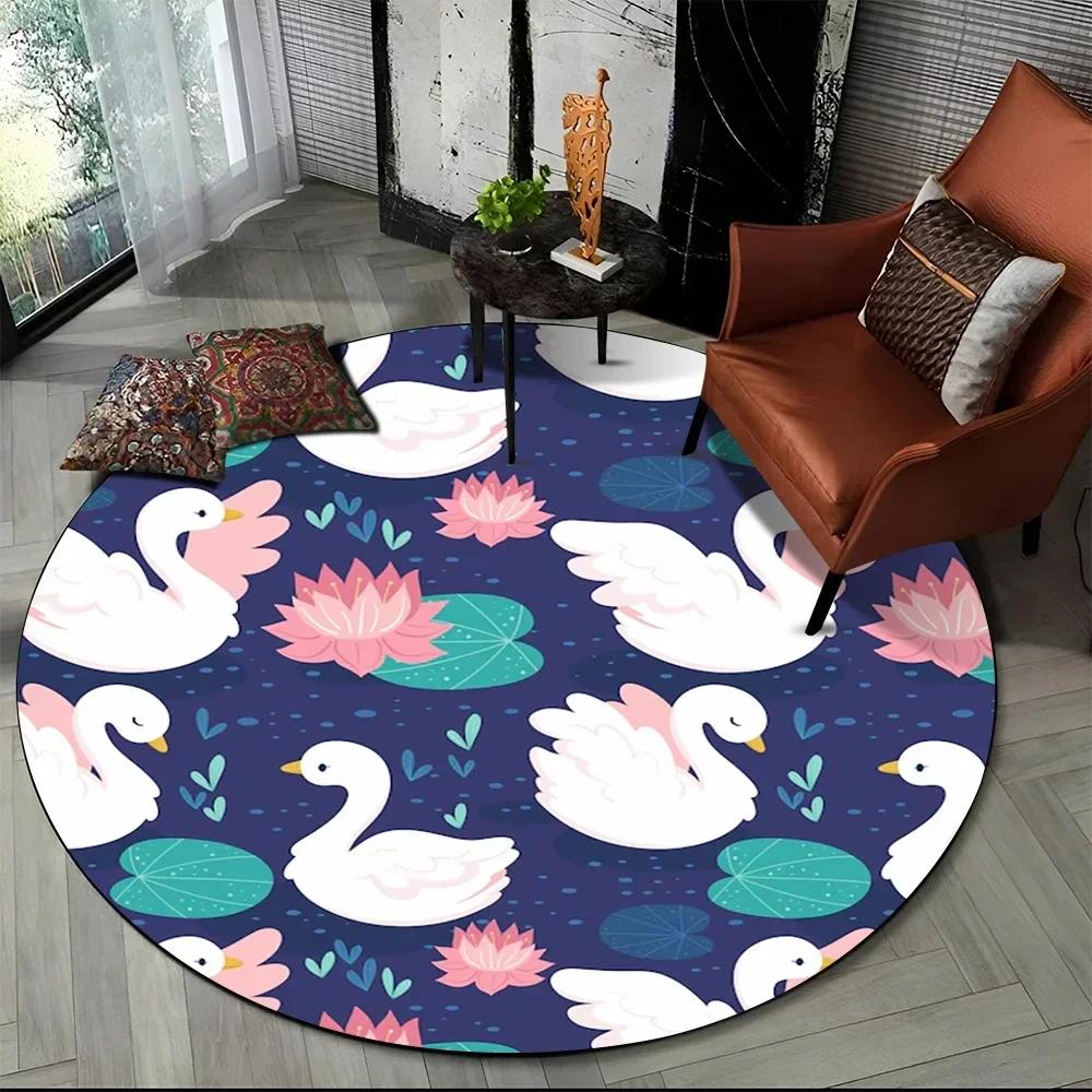 3D Cute Cartoon Swan Round Carpet Non-slip Area Rug for Living Room Sofa Bedroom Decor Circle Entrance Doormat Comfort Yoga Mat
