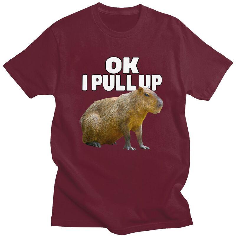 Custom Cool Ok I Pull Up Capybara T Shirt Men Short Sleeve Pure Cotton Tshirt Casual Tee Tops Fashion Tshirts
