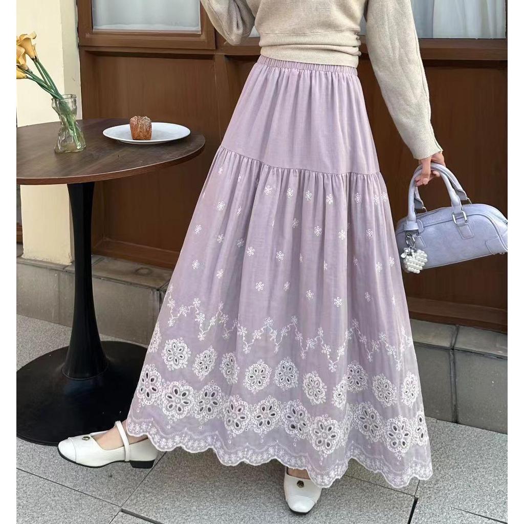 Fei Yuan Women's Ethnic Embroidered A-line Skirt: Autumn/Winter Fashion with Hollow Design