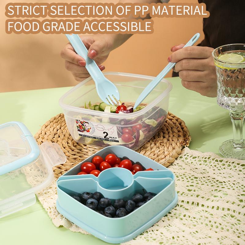 1.3L Portable 2 Layer Lunch Box Fruit Salad Food Storage Container Set with Fork Microwave Safe Bento Box for Picnic School