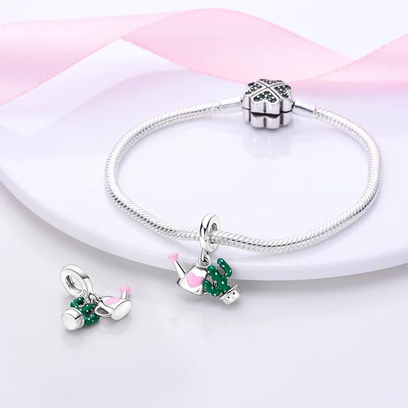 Charms Copperpink Watering Pot And Cactus Beads Fit Charms Plataoriginal Bracelet Beads Women Jewellery Making Diy