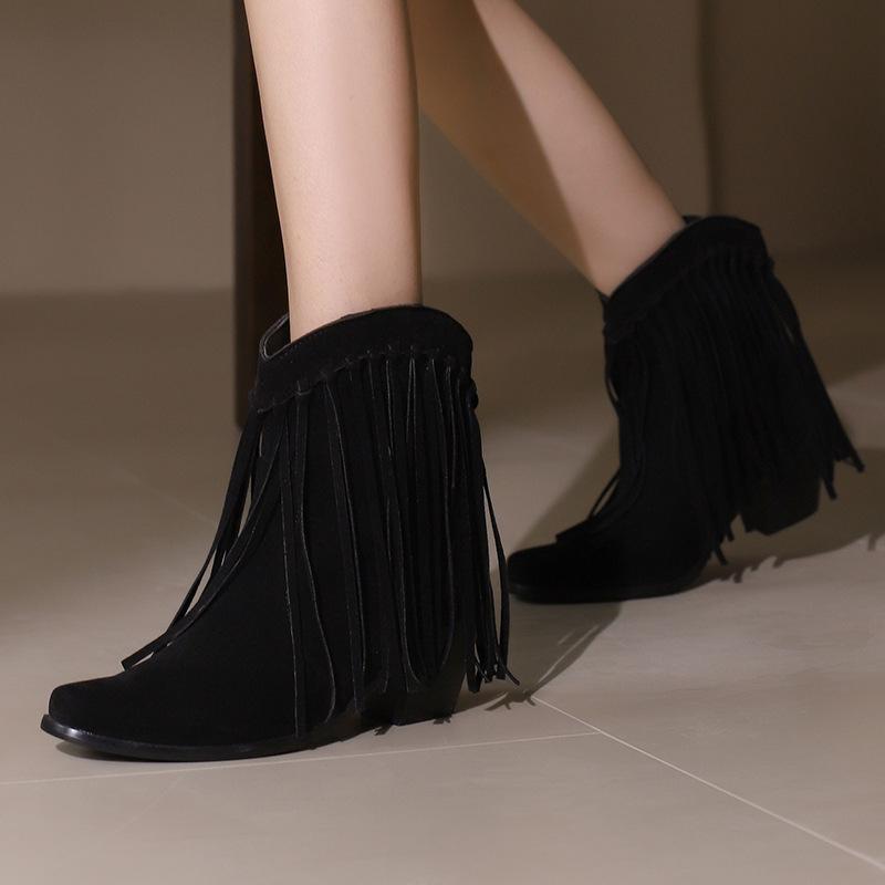 Large size autumn and winter  boots fringed small square head short boots bare boots