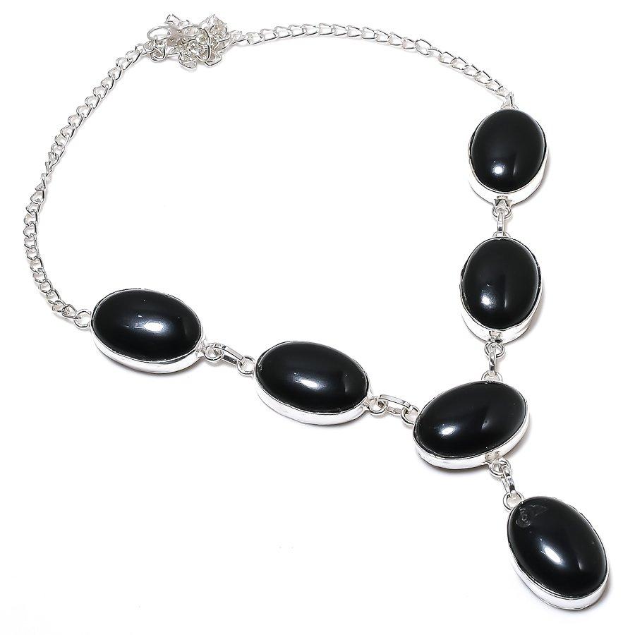 

Natural Black Onyx Gemstone Handmade 925 Sterling Silver Necklace 18 l4l81